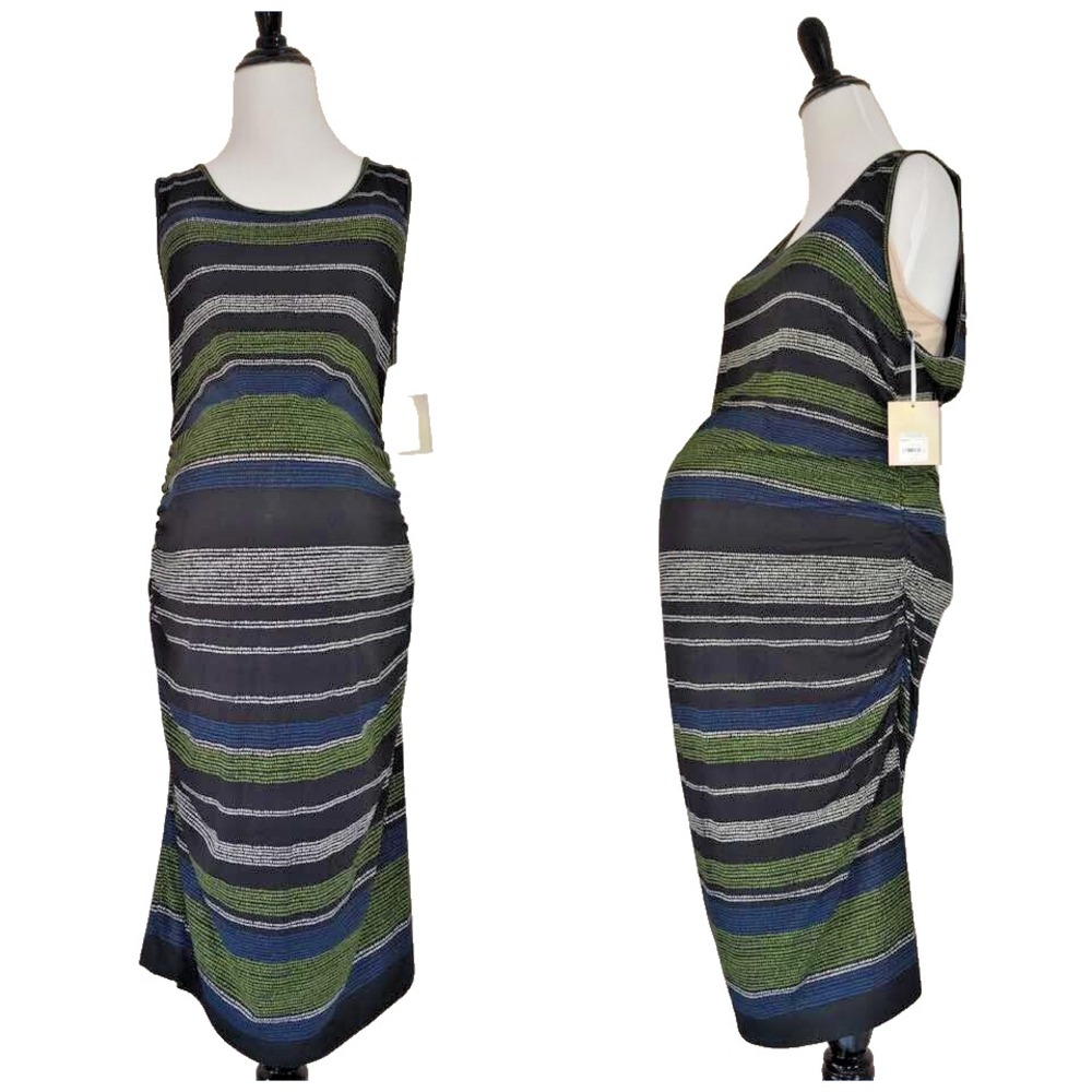 New A Glow Maternity Sleeveless Tank Dress Women XL 16 18 Black Blue Stripe Dot